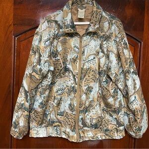 Out Brook Women’s Vintage 80s Abstract 100% Silk Bomber Jacket Size M